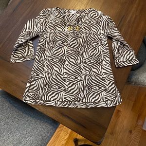 Charter Club zebra print tunic with gold harness.